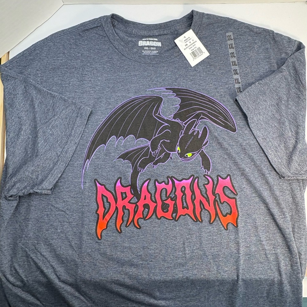 DreamWorks Toothless How to Train Your Dragon T Shirt Gray Mens 2XL Graphic Tee